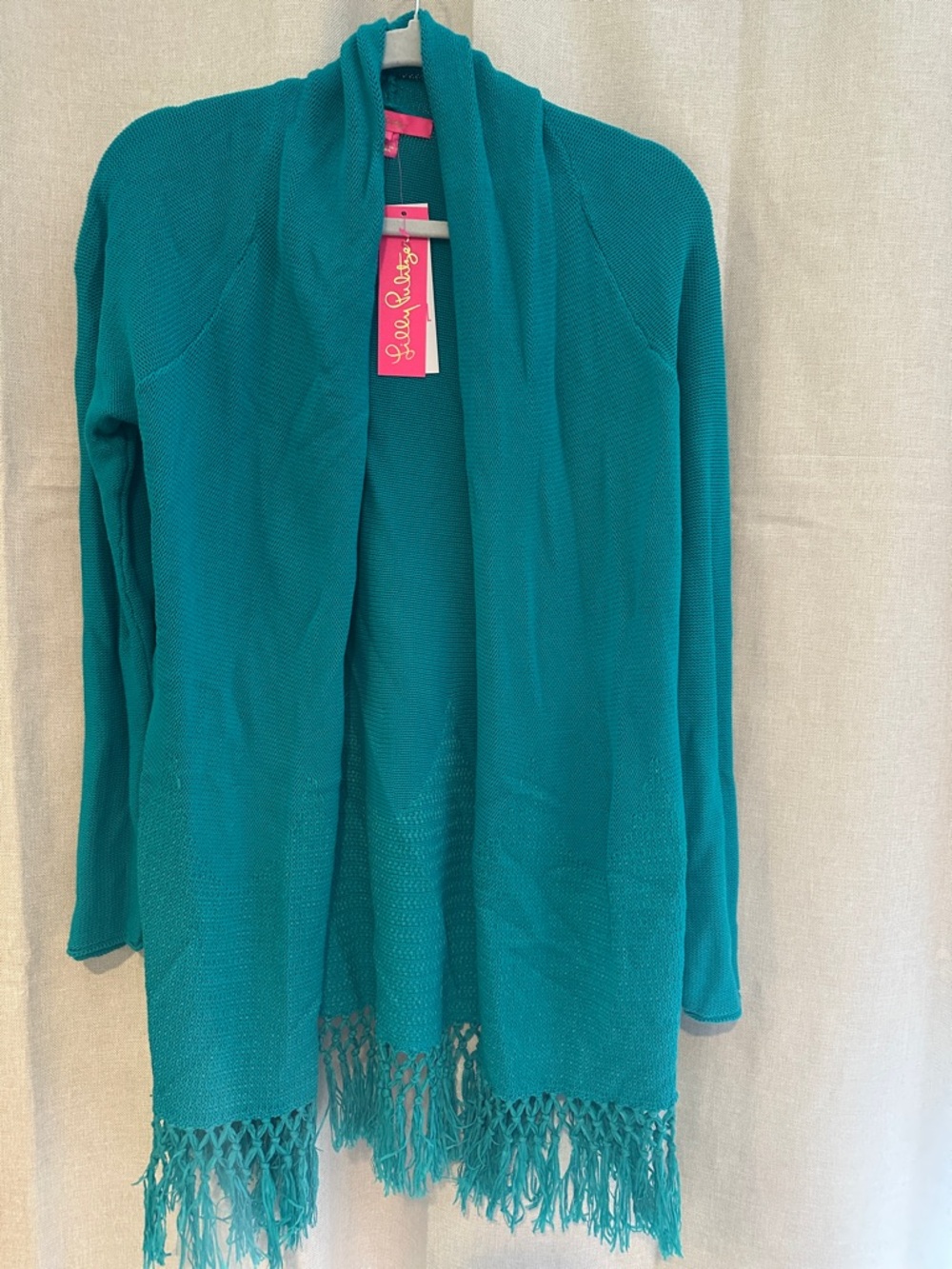 Lilly Pulitzer Teal Open Front Fringe Cardigan